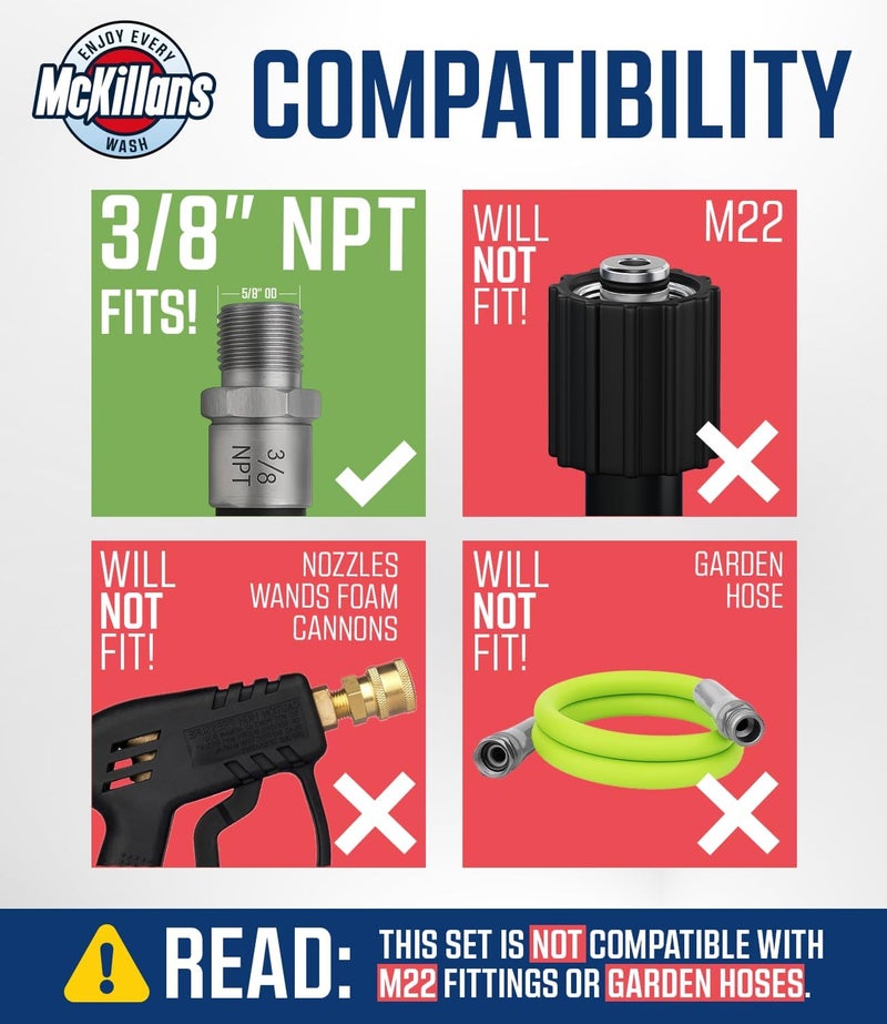 McKillans ® 3/8" NPT Automatic Pressure Washer Quick Connect Kit of 4 - Stainless Steel - 3/8" Pressure Washer Quick Connect Fittings - Power Washer NPT 3/8" - PUSH-TO-CONNECT - Upgraded Viton O-Rings - Image 2